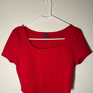 SHEIN Vibrant Red Short Sleeve Crop Top